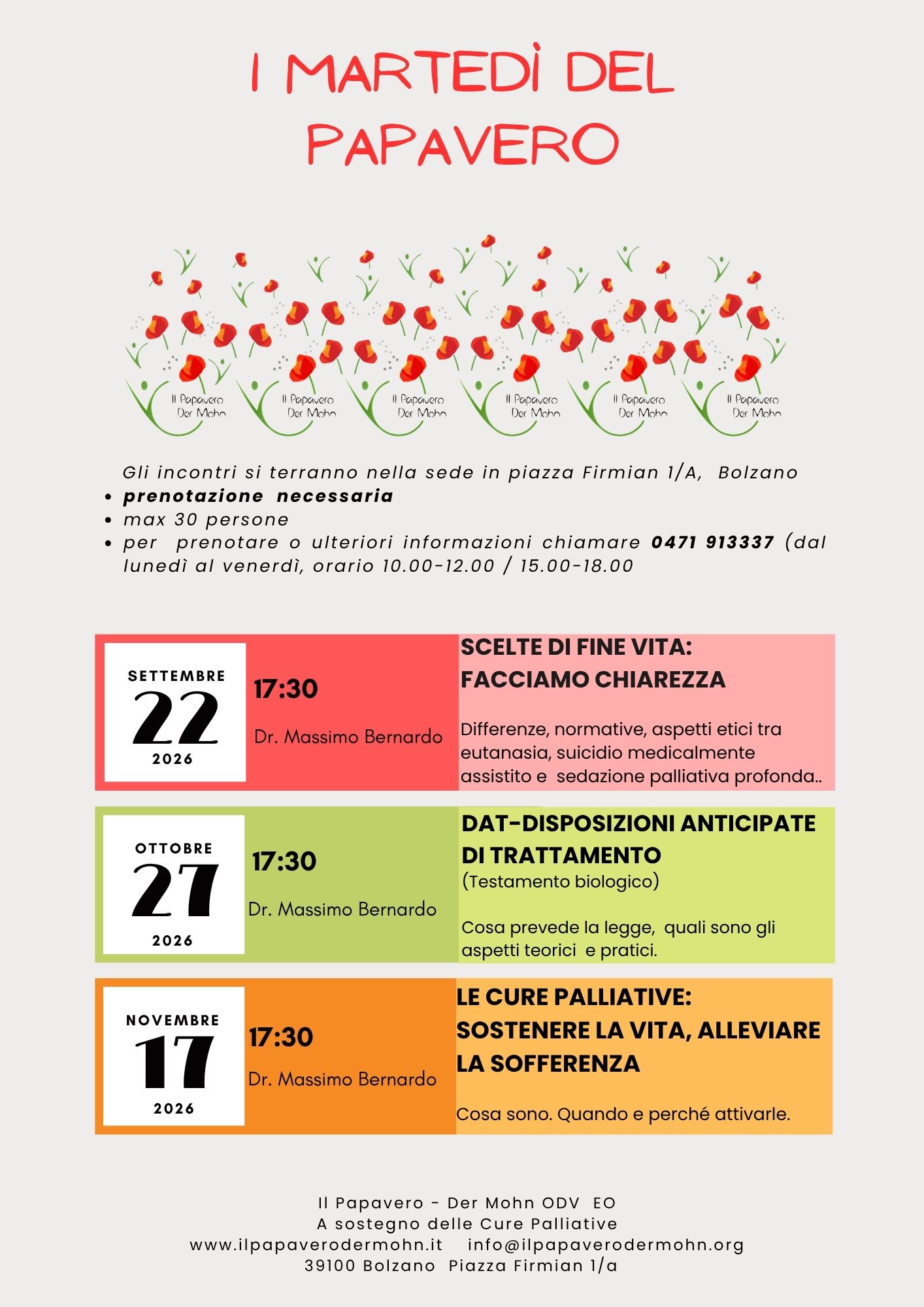 Locandina del programma trimestrale dei Martedì del Papavero